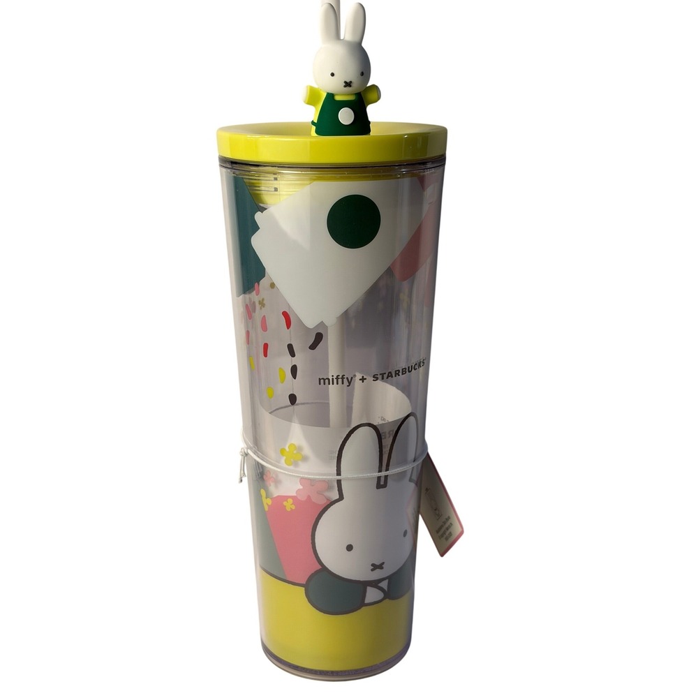 Starbucks x Miffy Plastic Cold Cup Tumbler 24oz Bunny Barista Straw Topper NWT